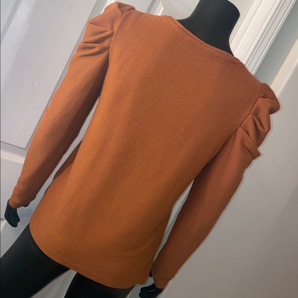 Nine West Burnt Orange Brown Puff Sleeve Sweater Blouse Top - Picture 10 of 12
